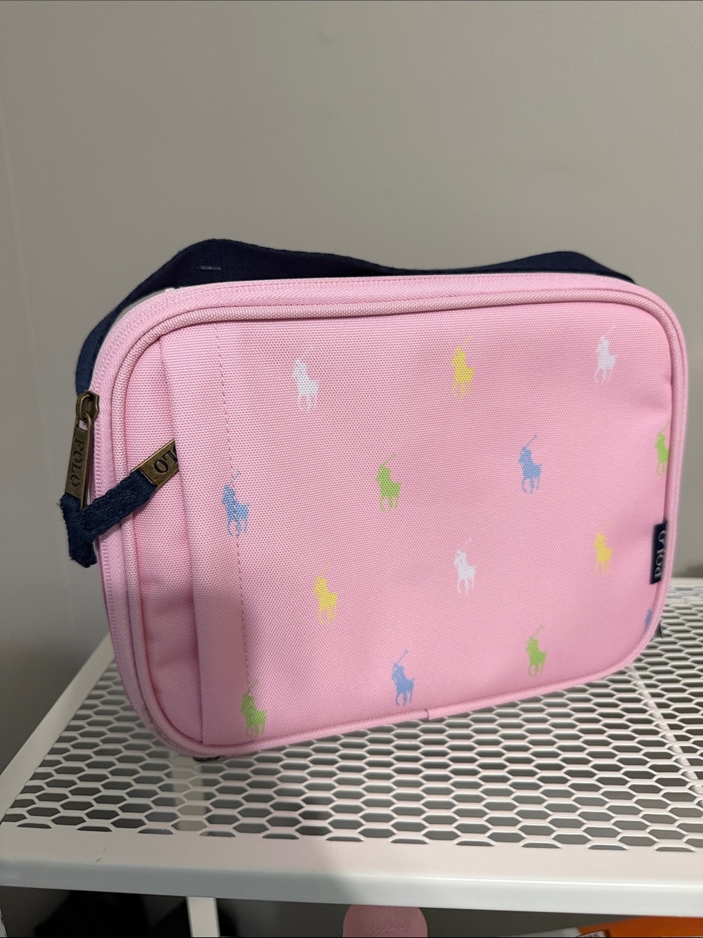 Ralph Lauren Pink Pouch Lunch bag with Multicolor Pony Motif